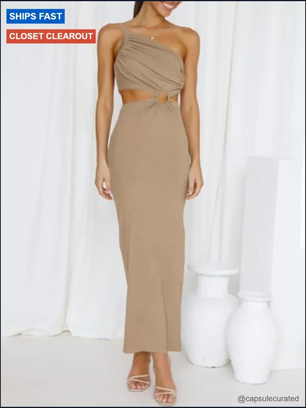One Shoulder Maxi Dress Sleeveless Cutout Bodycon Party - Picture 3 of 7